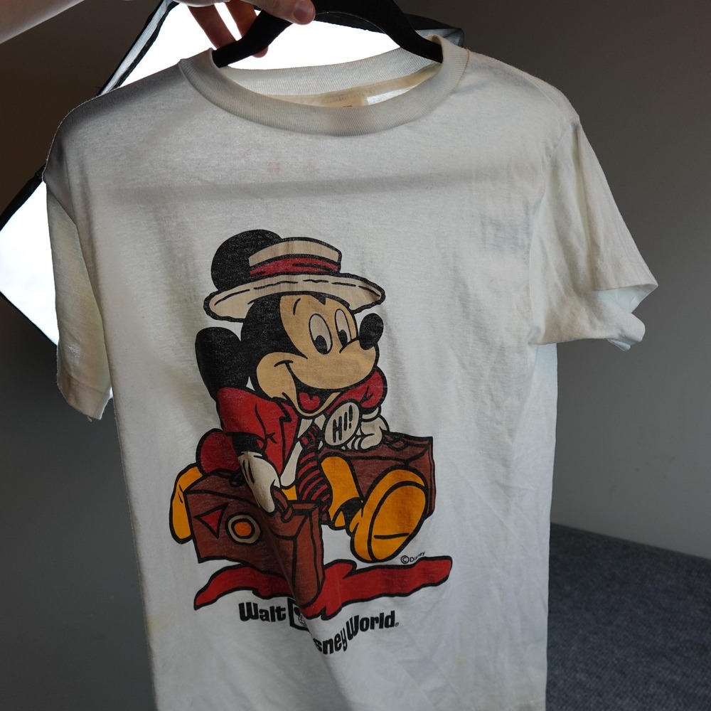 Vintage Paper Thin Disney World Mickey Shirt Mens Large White 80s Single Stitch
